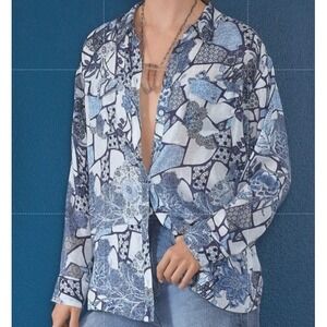 Johnny Was Button Up Top XL Boho Chic Oversized Patchwork Print Lagenlook Artsy